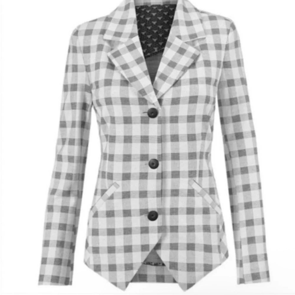 CAbi Style 5292 Valentina Plaid Check Ponte Knit Blazer Jacket Suit Coat